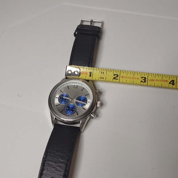 Silver Tone And Blue Watch With Leather Band - Picture 9 of 14